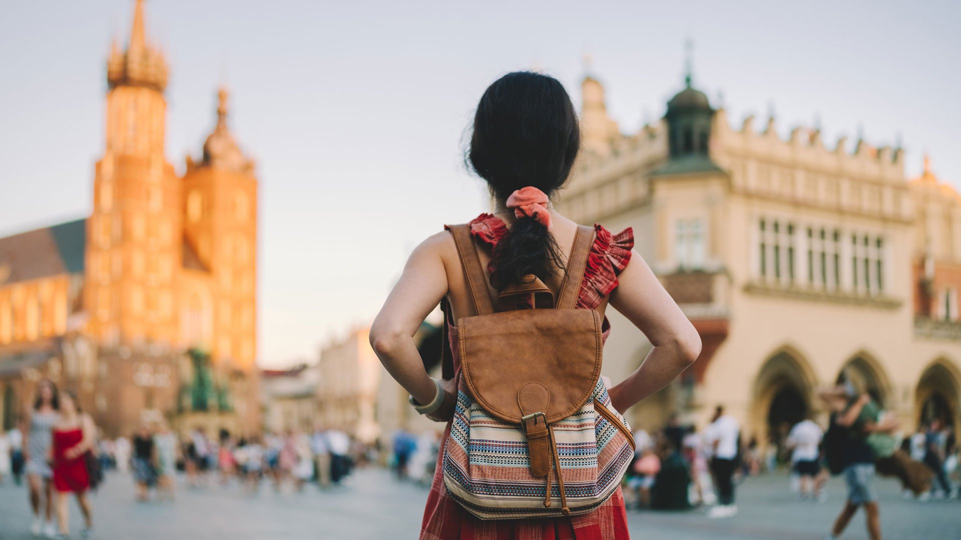 Study away student with backpack