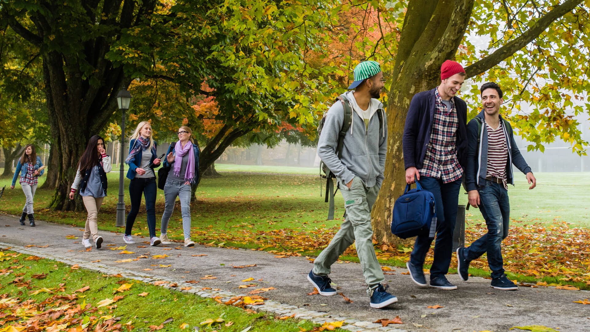 students walking on campus