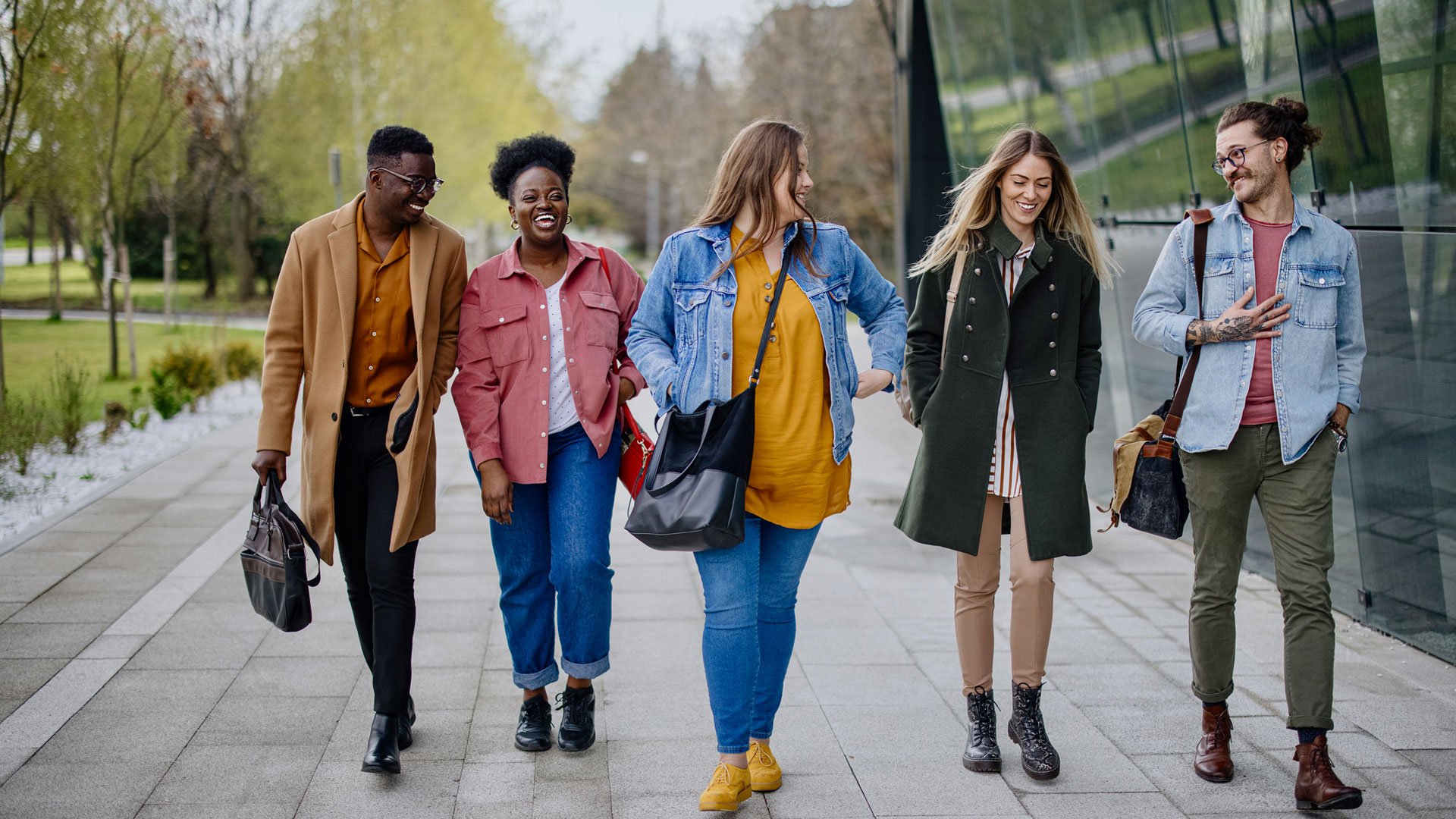 students walking on college campus