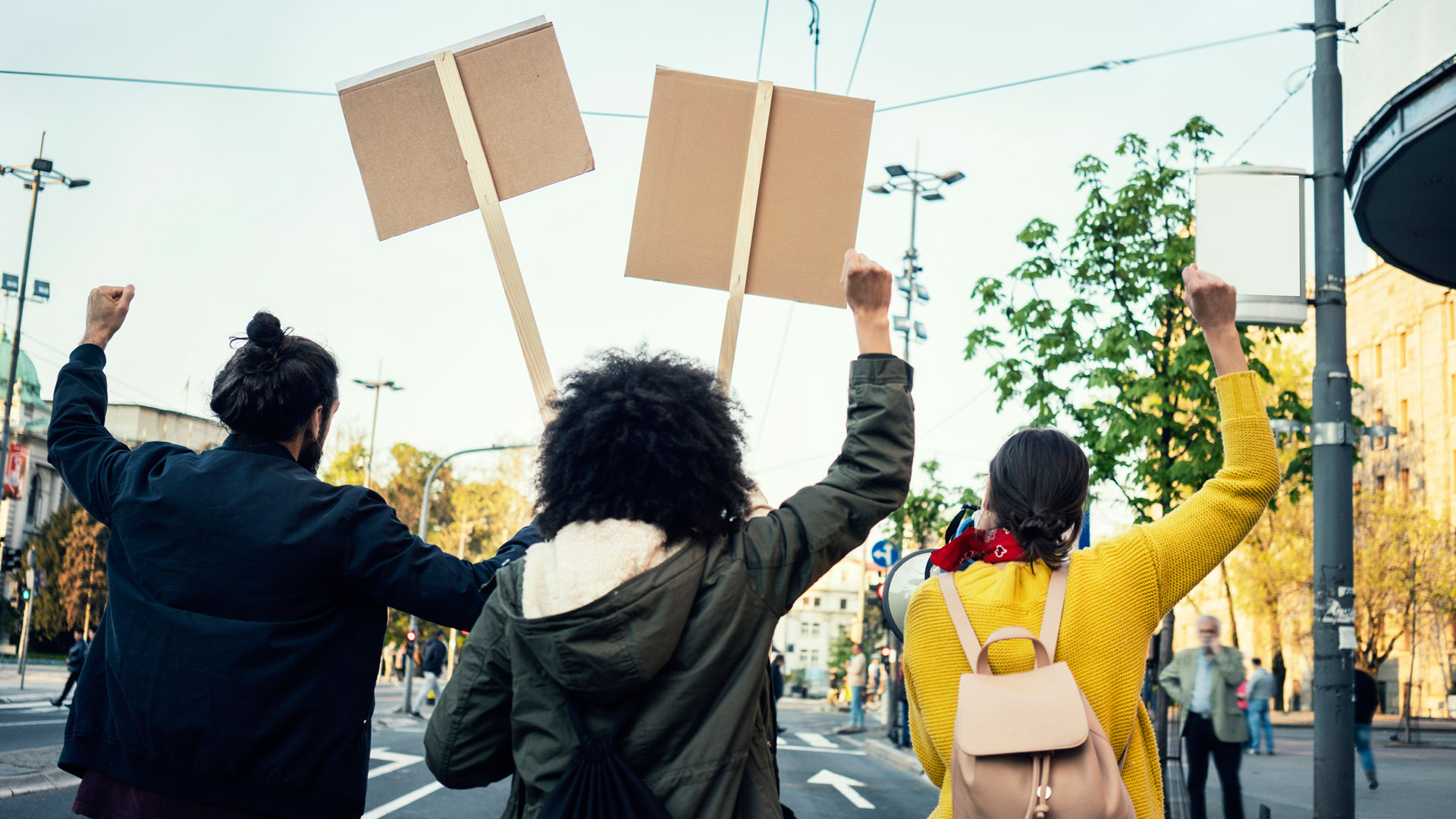 student protestors in the street