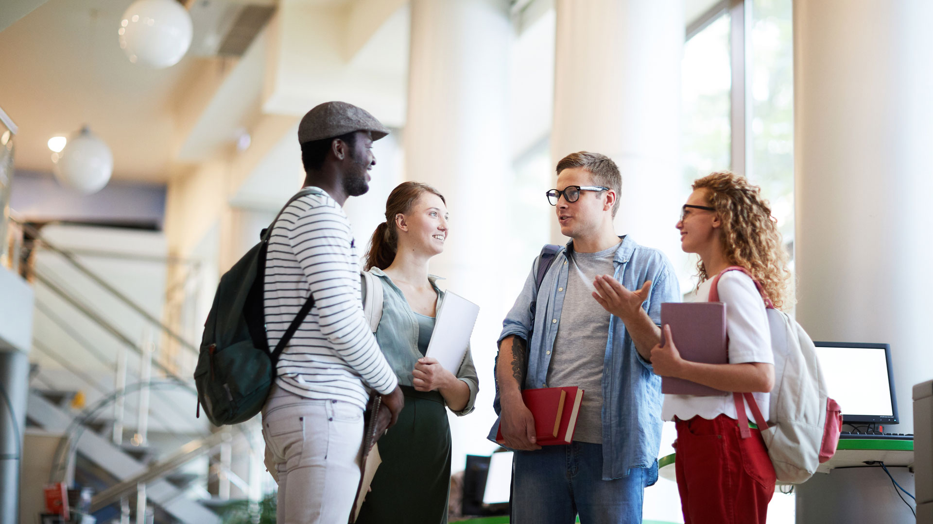 group of college students talking