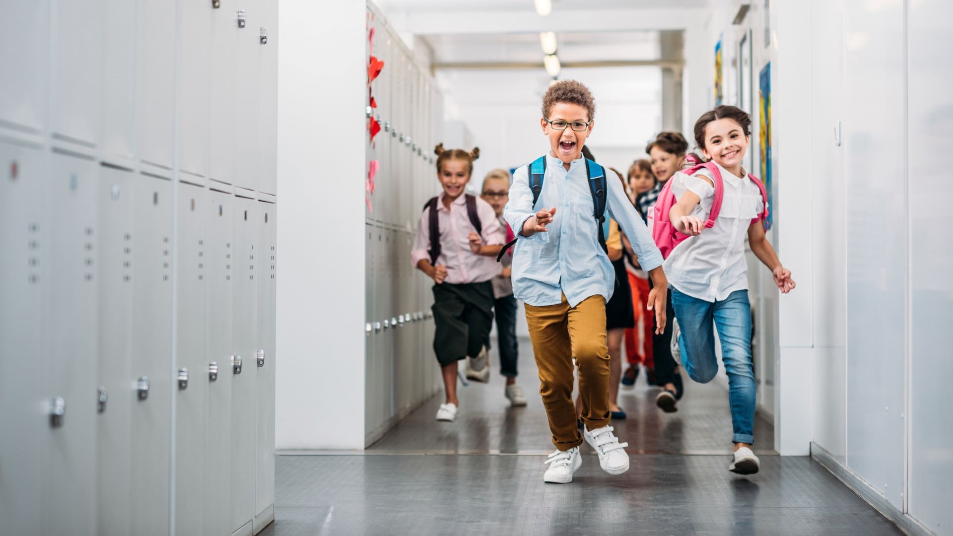 students running down the hall